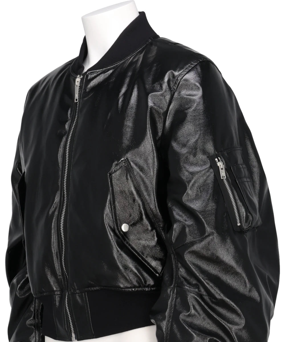 PATENT MASSIVE ROUNDED SLEEVE BOMBER JACKET
