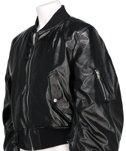 PATENT MASSIVE ROUNDED SLEEVE BOMBER JACKET