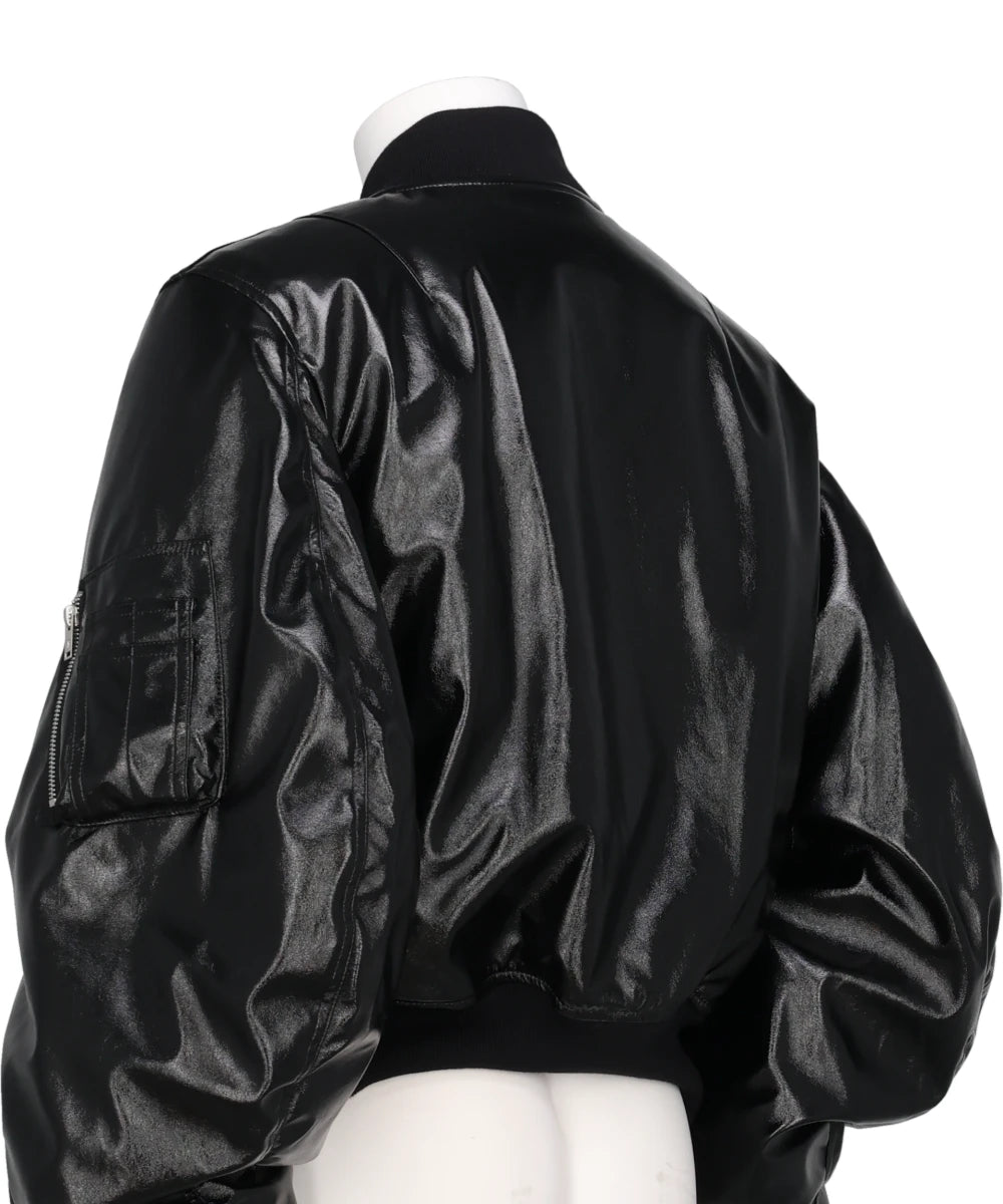 PATENT MASSIVE ROUNDED SLEEVE BOMBER JACKET