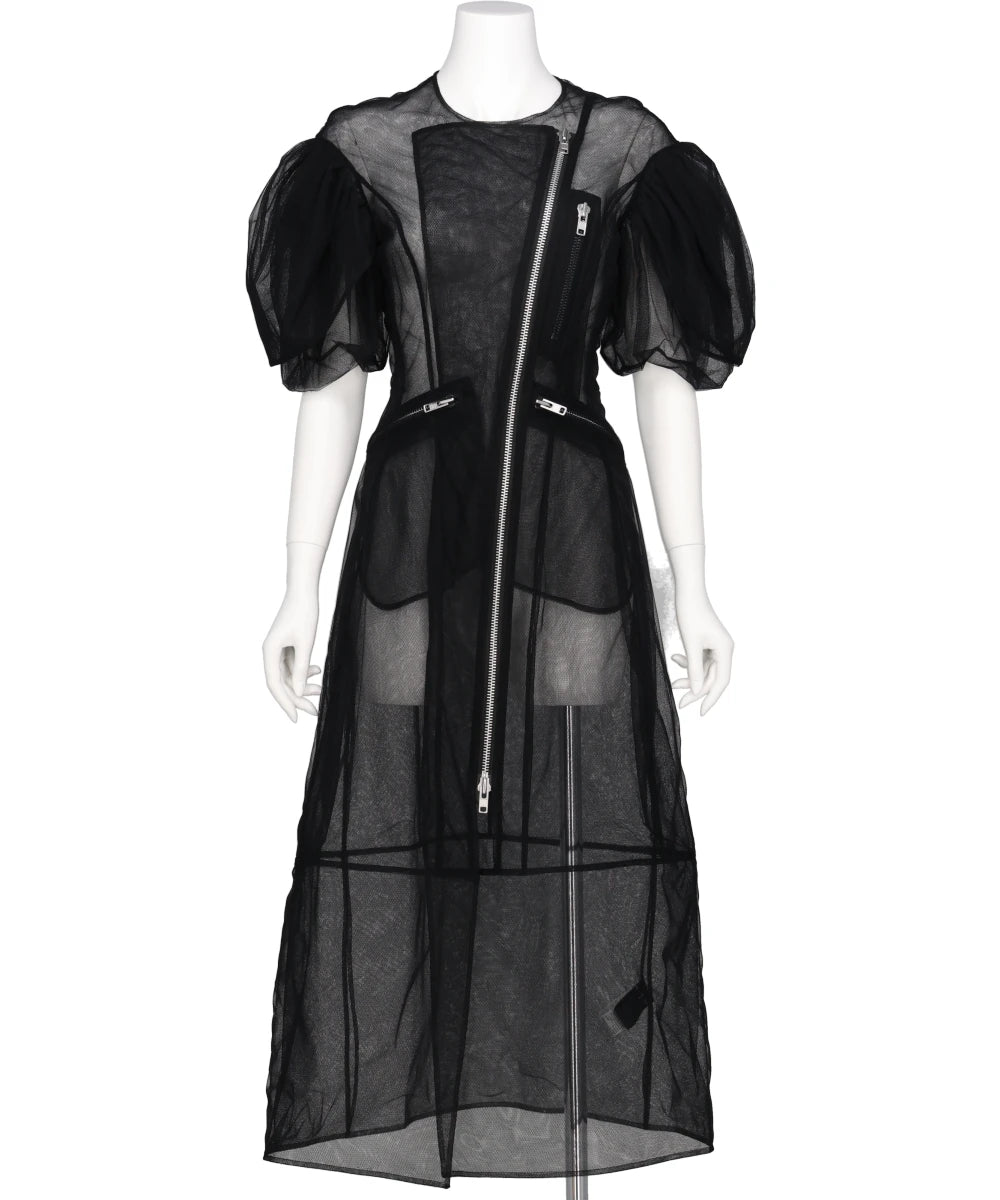 SHEER PETAL SLEEVE SCULPTED BIKER DRESS