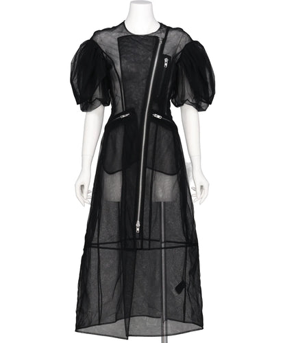 SHEER PETAL SLEEVE SCULPTED BIKER DRESS