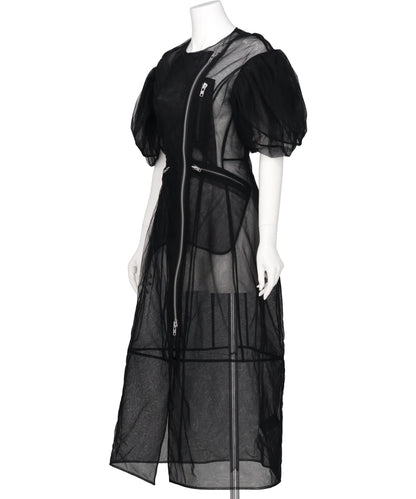 SHEER PETAL SLEEVE SCULPTED BIKER DRESS