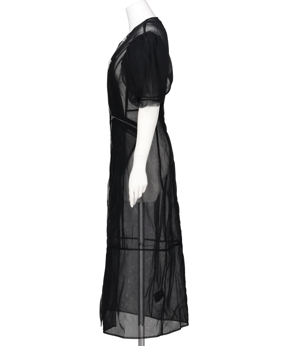 SHEER PETAL SLEEVE SCULPTED BIKER DRESS