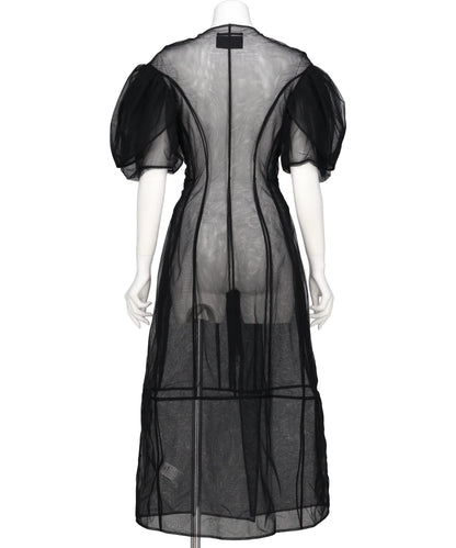 SHEER PETAL SLEEVE SCULPTED BIKER DRESS