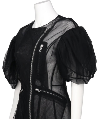 SHEER PETAL SLEEVE SCULPTED BIKER DRESS