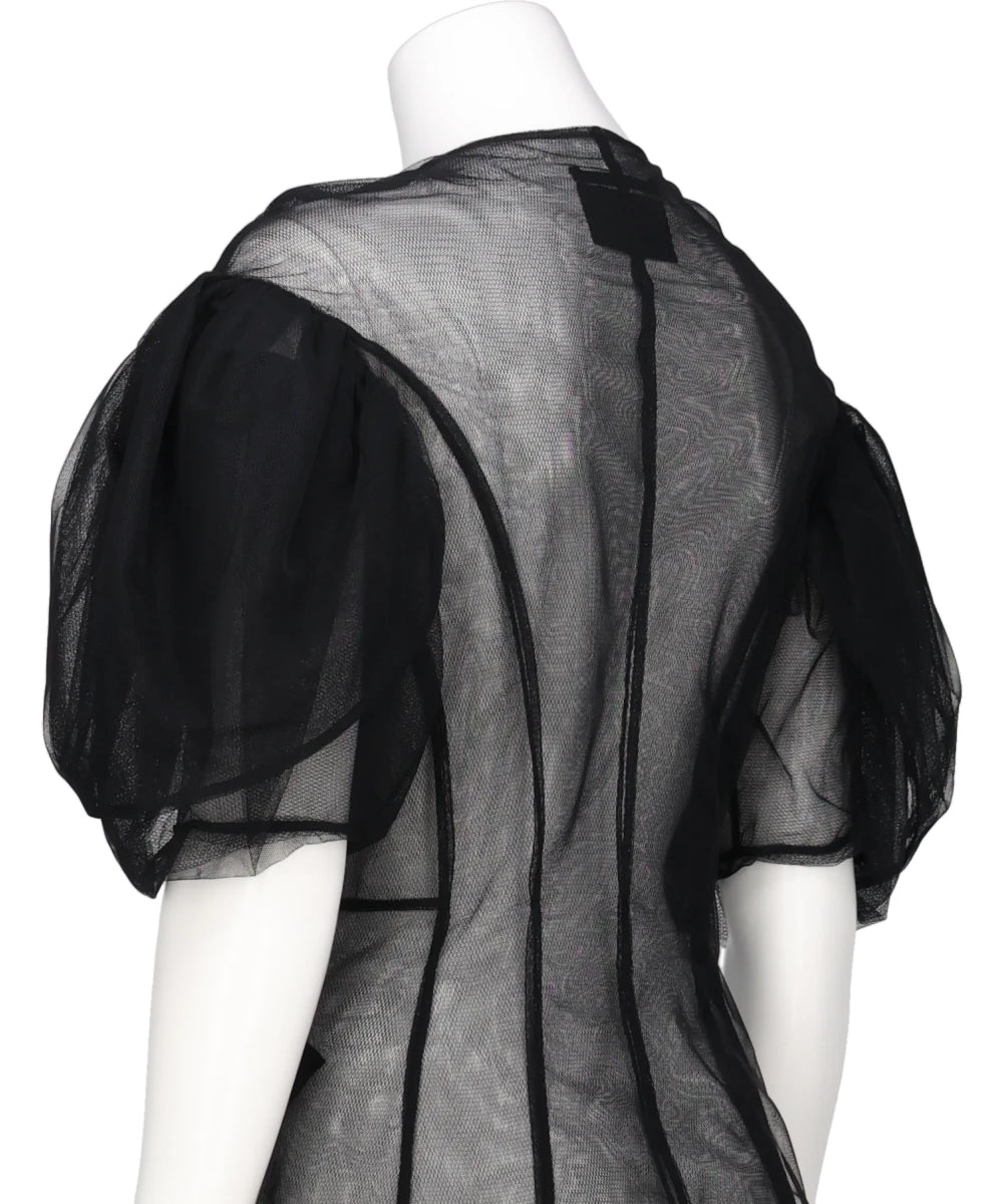 SHEER PETAL SLEEVE SCULPTED BIKER DRESS