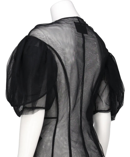 SHEER PETAL SLEEVE SCULPTED BIKER DRESS