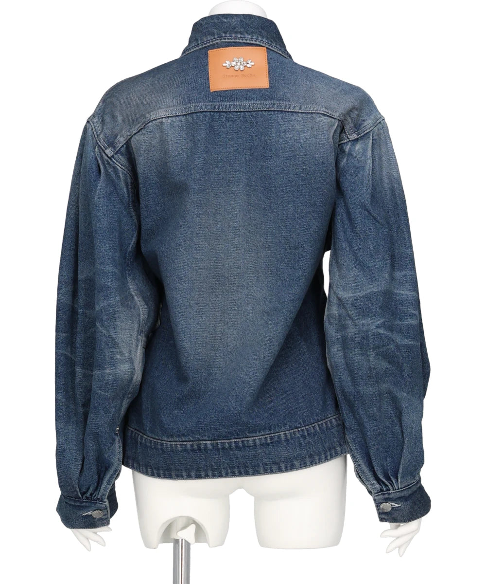 SCULPTED BELT DETAIL DENIM JACKET W/ EMB