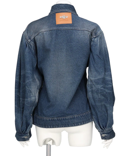 SCULPTED BELT DETAIL DENIM JACKET W/ EMB