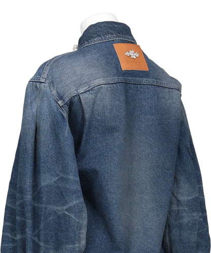 SCULPTED BELT DETAIL DENIM JACKET W/ EMB