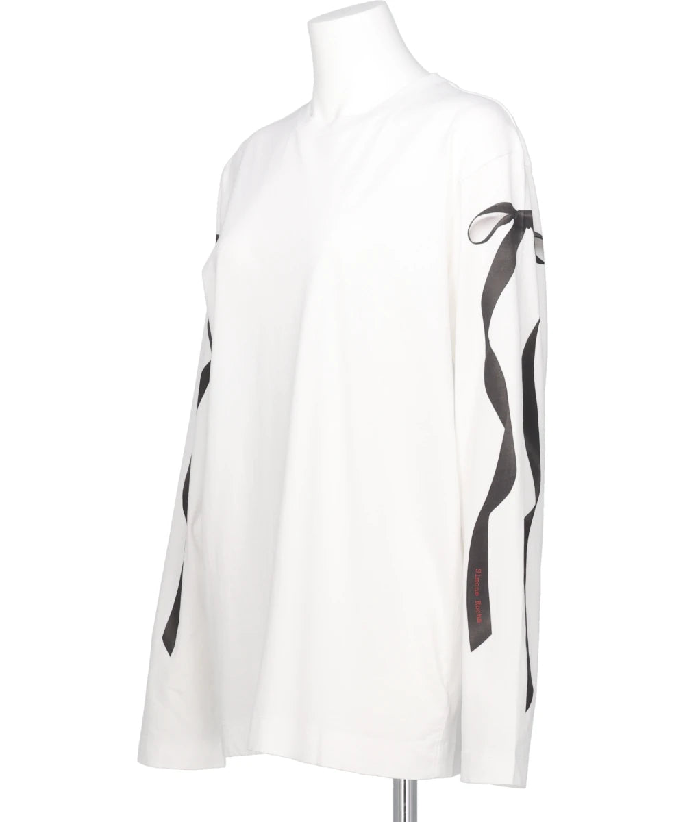 RIBBON BOW TAIL PRINT LONG SLEEVE T-SHIRT
