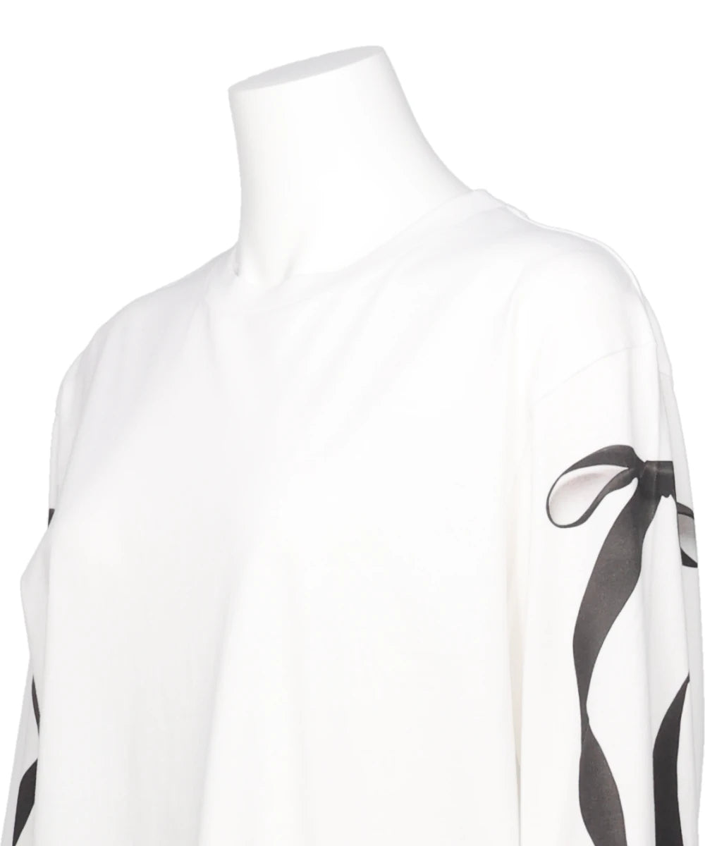 RIBBON BOW TAIL PRINT LONG SLEEVE T-SHIRT
