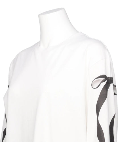 RIBBON BOW TAIL PRINT LONG SLEEVE T-SHIRT