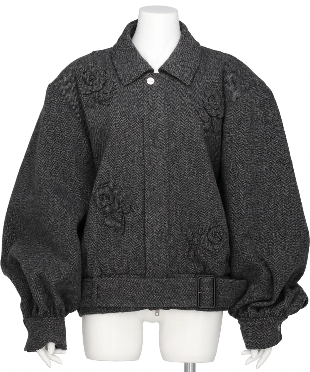 FLOWER APPLIQUE BOMBER JACKET