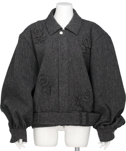 FLOWER APPLIQUE BOMBER JACKET