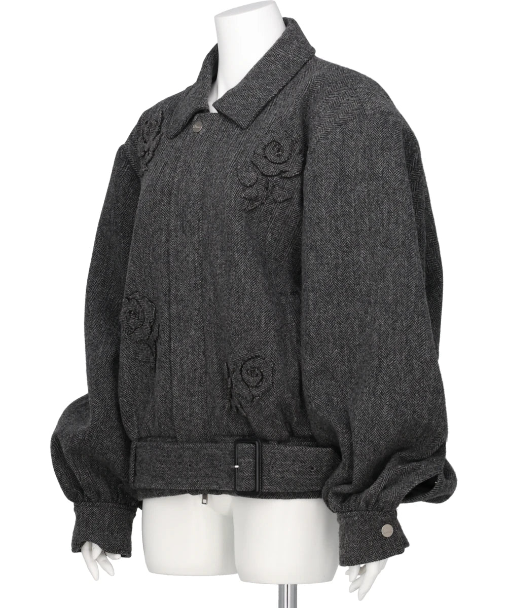 FLOWER APPLIQUE BOMBER JACKET