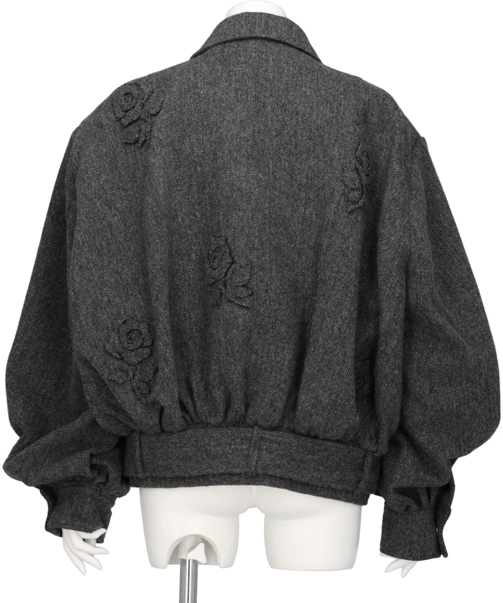 FLOWER APPLIQUE BOMBER JACKET