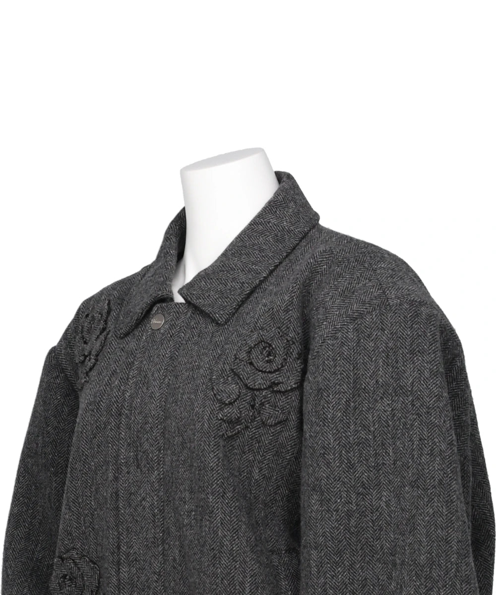 FLOWER APPLIQUE BOMBER JACKET