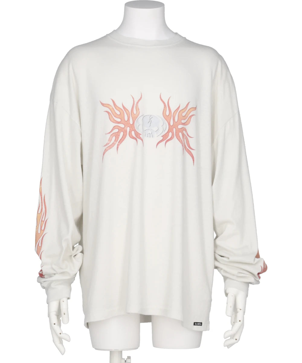 “SKULL FLAME”DISTRESSED L/S TEE
