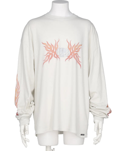 “SKULL FLAME”DISTRESSED L/S TEE