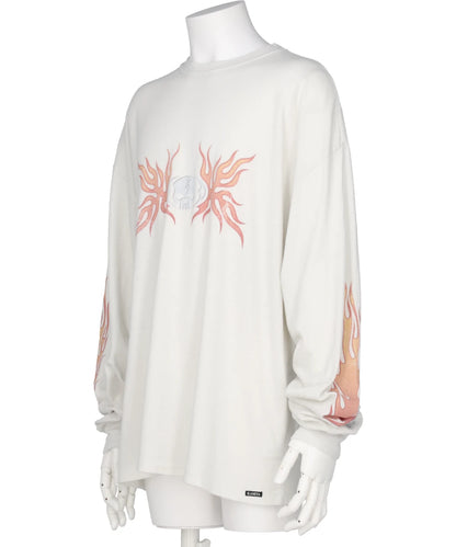 “SKULL FLAME”DISTRESSED L/S TEE