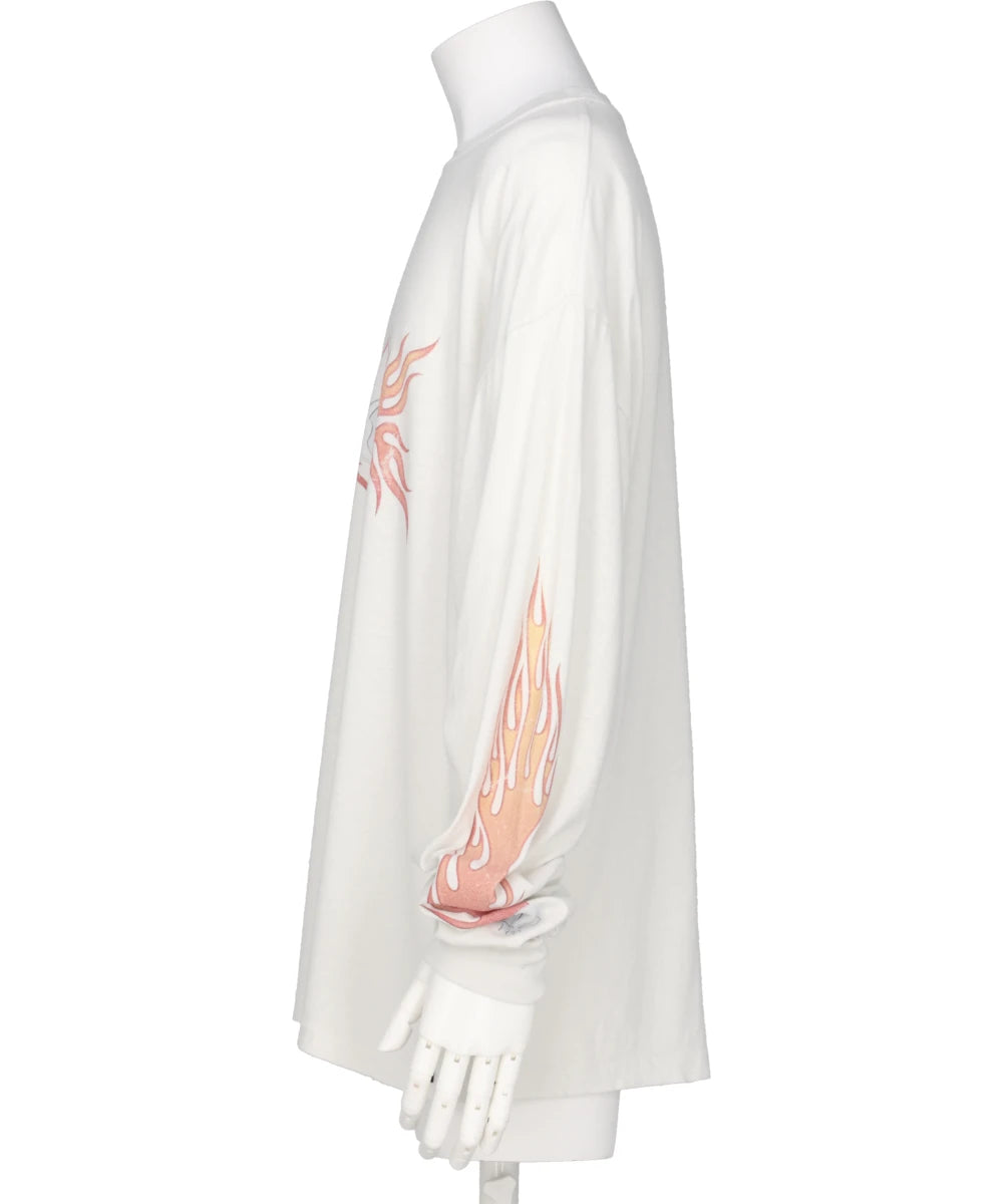 “SKULL FLAME”DISTRESSED L/S TEE