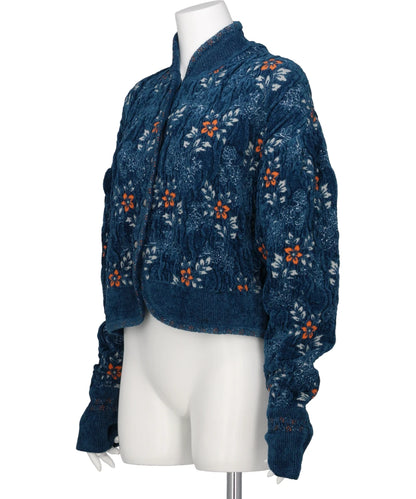 FLORAL MOTIF CHENILLE KNITTED CARDIGAN