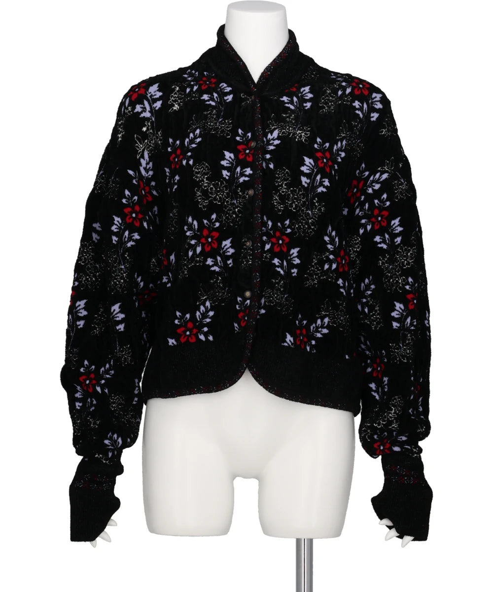FLORAL MOTIF CHENILLE KNITTED CARDIGAN