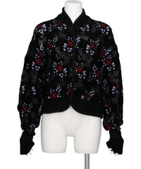 FLORAL MOTIF CHENILLE KNITTED CARDIGAN