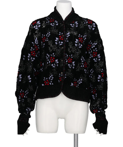 FLORAL MOTIF CHENILLE KNITTED CARDIGAN