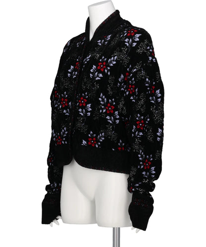 FLORAL MOTIF CHENILLE KNITTED CARDIGAN