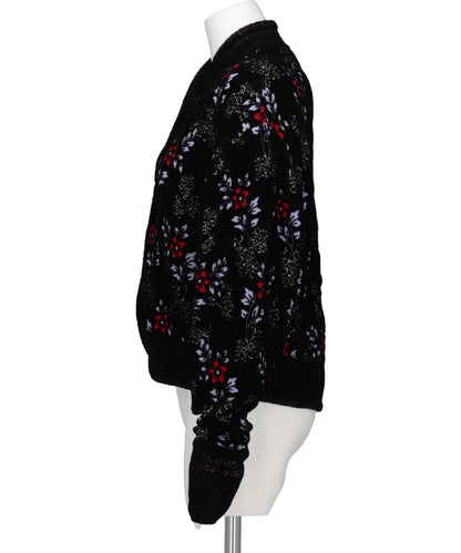 FLORAL MOTIF CHENILLE KNITTED CARDIGAN