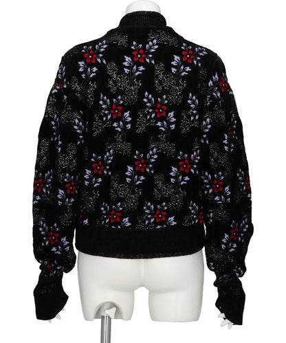FLORAL MOTIF CHENILLE KNITTED CARDIGAN
