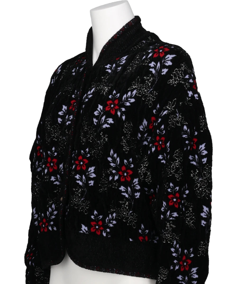 FLORAL MOTIF CHENILLE KNITTED CARDIGAN