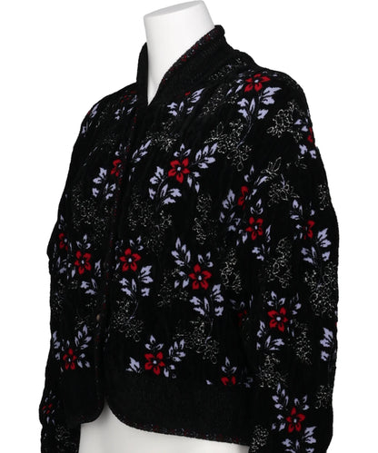 FLORAL MOTIF CHENILLE KNITTED CARDIGAN