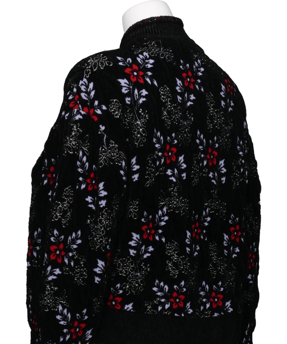 FLORAL MOTIF CHENILLE KNITTED CARDIGAN