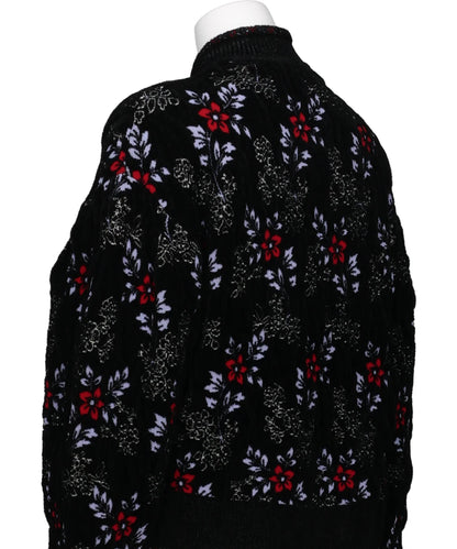 FLORAL MOTIF CHENILLE KNITTED CARDIGAN