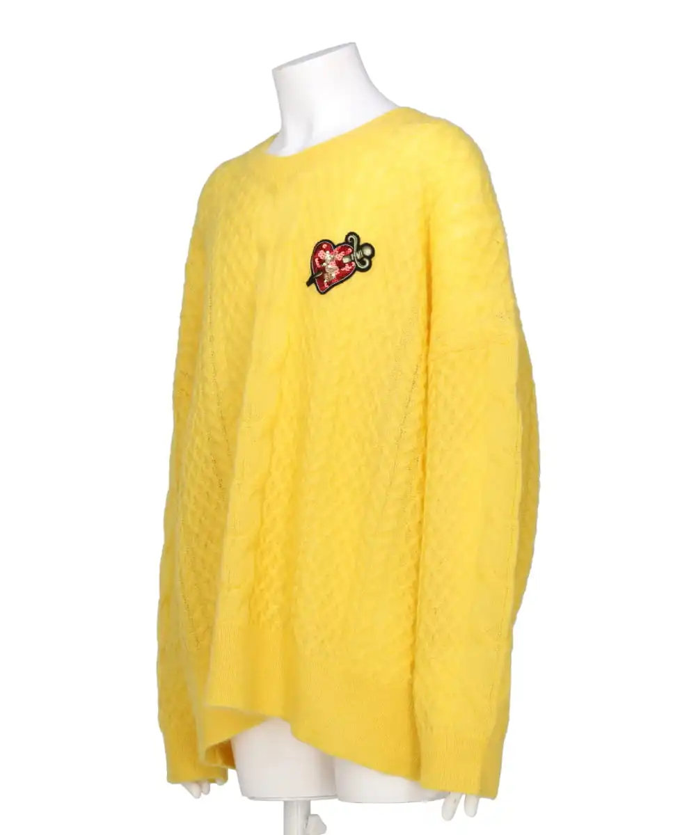 HEART SPANGLE CABLE MOHAIR KNIT