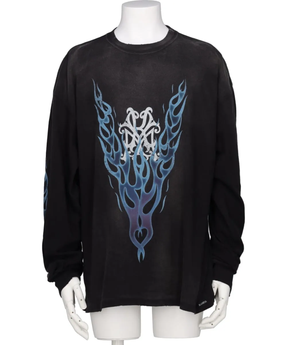 “KMY-FIRE” DISTRESSED L/S TEE