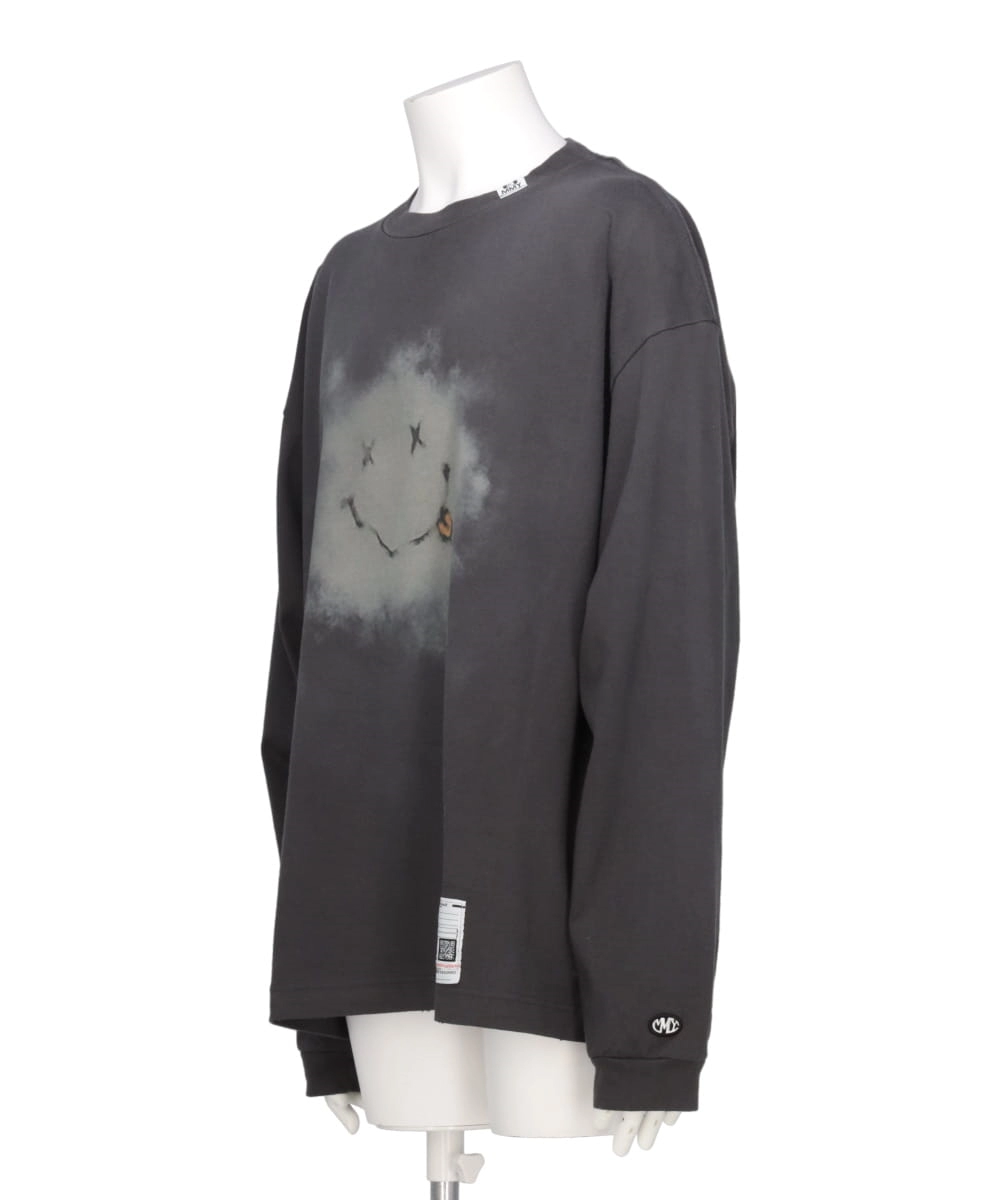 DISTRESSED SMILY FACE PRINTED LONG SLEEVES TEE