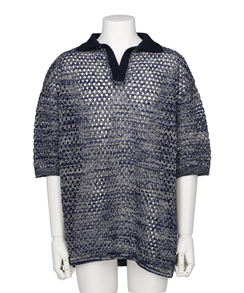 COTTON MELANGE KNIT SKIPPER TOP