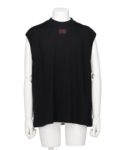 SLEEVELESS T-SHIRT WITH ELASTICS AND LABEL