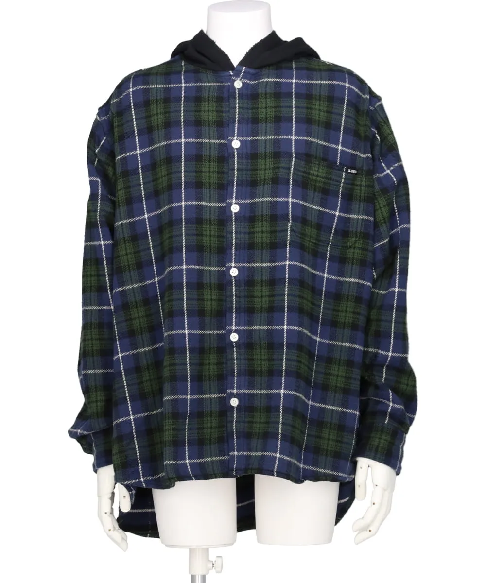 DISTRESSED CHECK SHIRT HOODIE