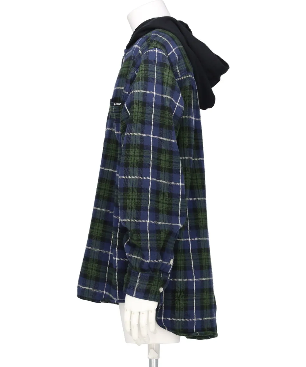 DISTRESSED CHECK SHIRT HOODIE