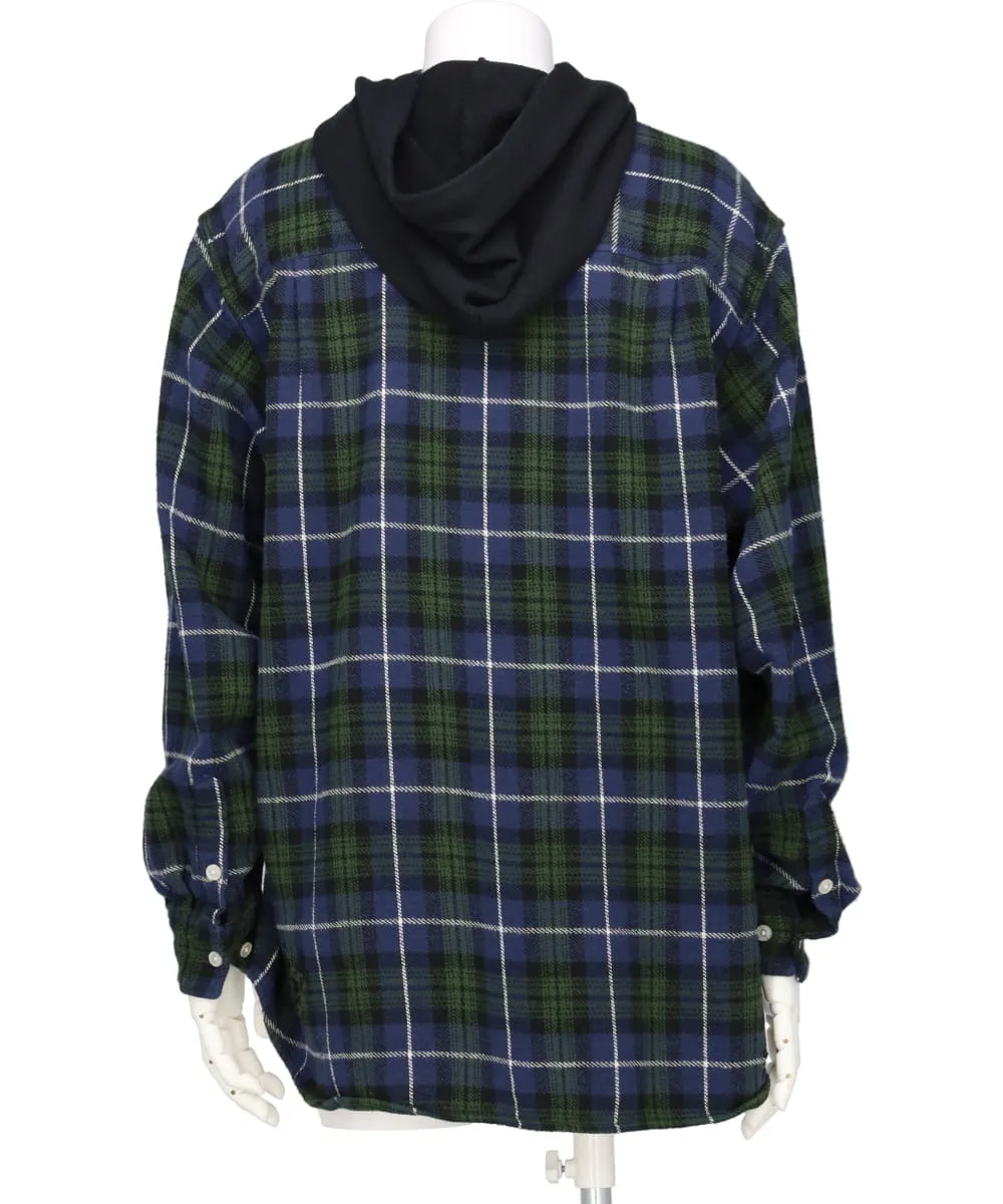 DISTRESSED CHECK SHIRT HOODIE