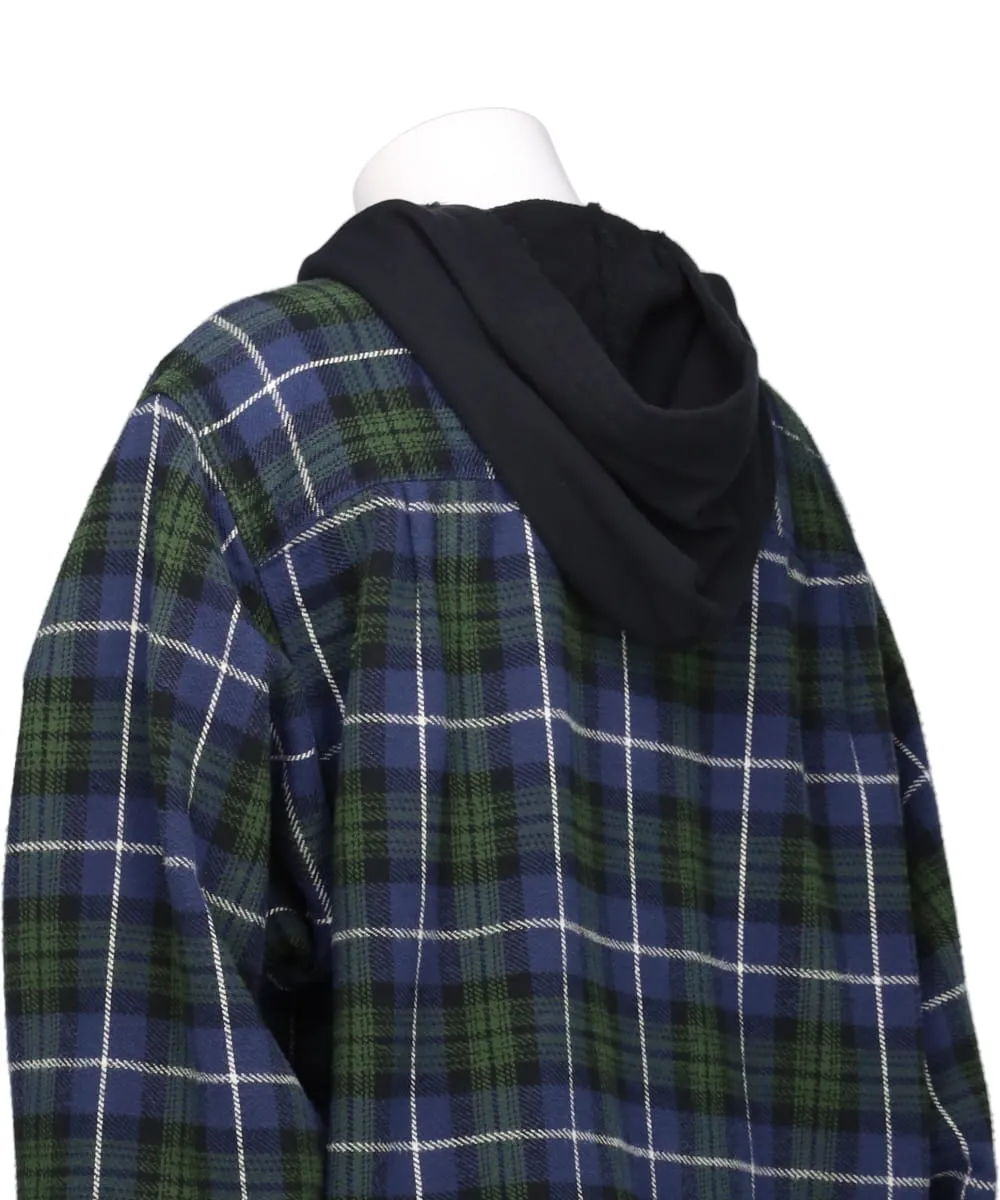 DISTRESSED CHECK SHIRT HOODIE