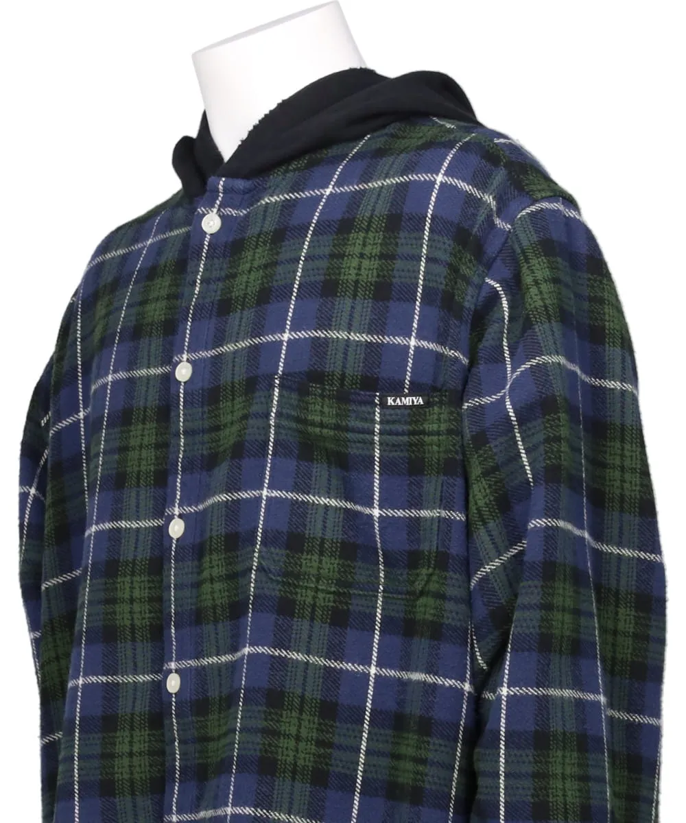 DISTRESSED CHECK SHIRT HOODIE