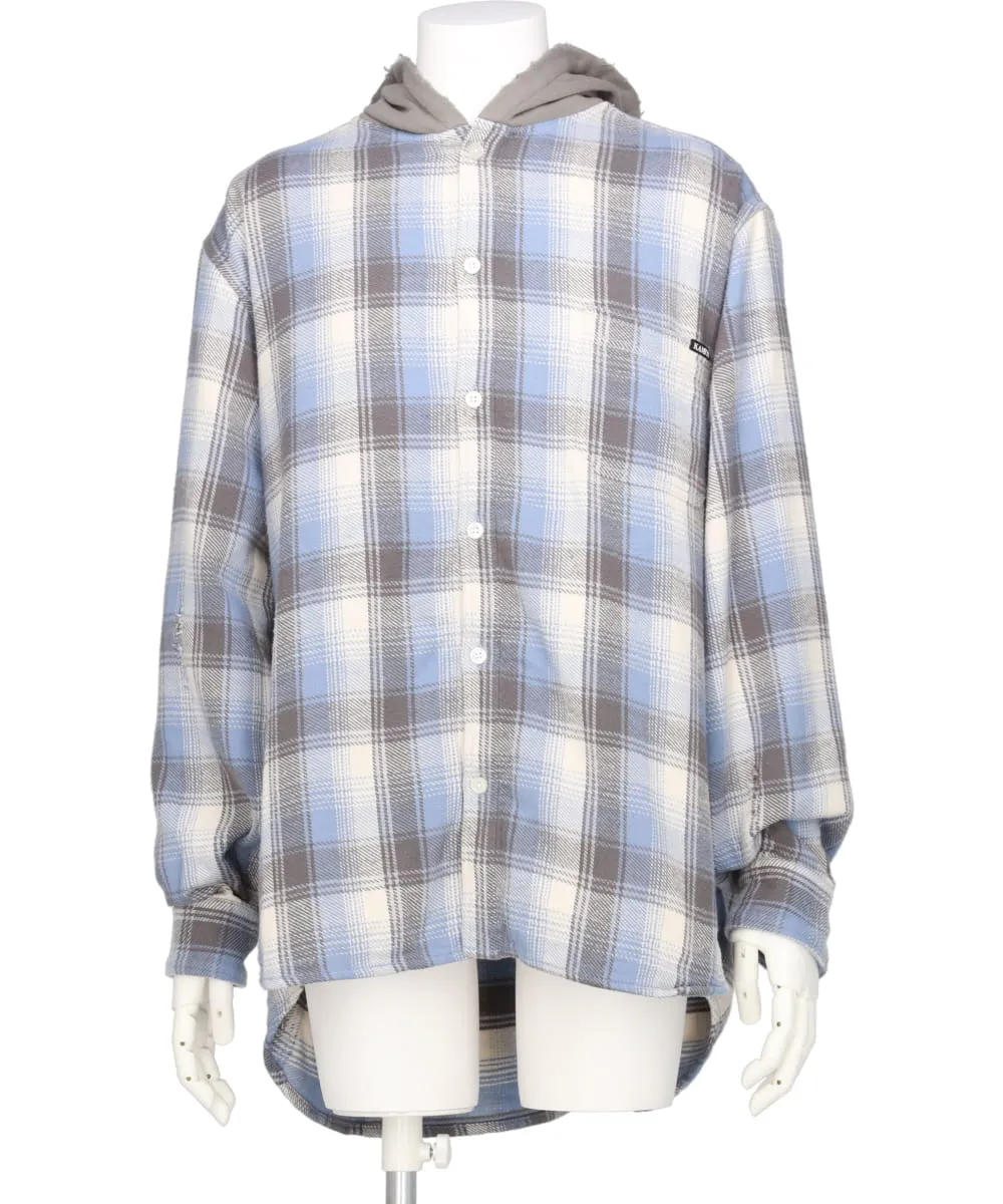 DISTRESSED CHECK SHIRT HOODIE