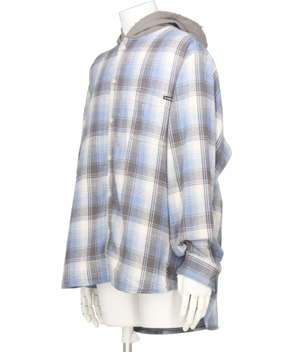 DISTRESSED CHECK SHIRT HOODIE