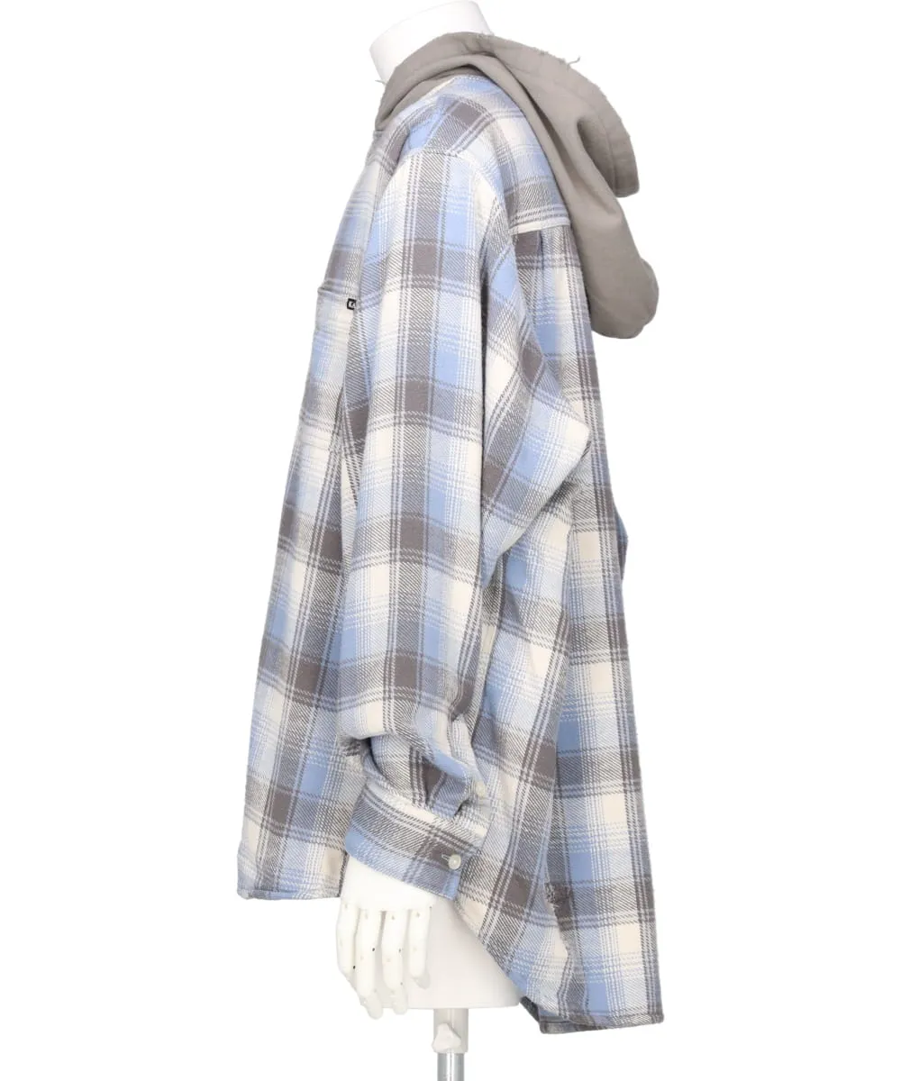 DISTRESSED CHECK SHIRT HOODIE